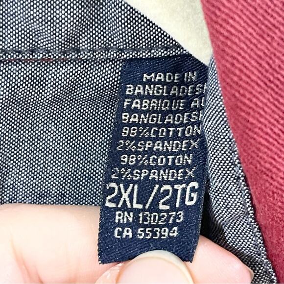 Wrangler comfort flex button front casual shirt men’s size 2XL burgundy - Picture 5 of 7